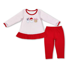 Load image into Gallery viewer, Milk santa cookie pink stripe top leggings girls Christmas set
