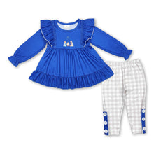 Load image into Gallery viewer, Blue nativity tunic plaid leggings girls Christmas clothes