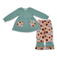 Load image into Gallery viewer, Long sleeves pockets tunic sunflower pants girls clothing