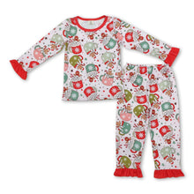 Load image into Gallery viewer, Short sleeves ruffle gingerbread girls Christmas pajamas