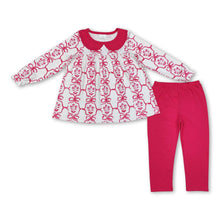 Load image into Gallery viewer, Hot pink bow floral tunic leggings girls clothing set