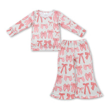 Load image into Gallery viewer, Pink bow top flare pants kids girls clothing set