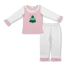 Load image into Gallery viewer, Pink bow Christmas tree top polka dots pants girls pajamas