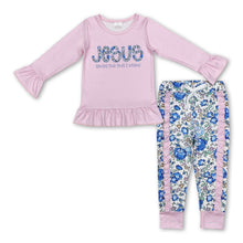 Load image into Gallery viewer, Jesus loves me this I know top floral pants girls clothes