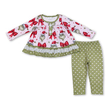 Load image into Gallery viewer, Bow green face tunic leggings girls Christmas outfits