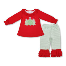 Load image into Gallery viewer, Red Christmas tree tunic stripe ruffle pants girls clothes
