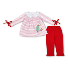 Load image into Gallery viewer, Pink stripe Christmas tree tunic ruffle pants girls clothes