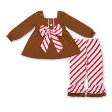 Load image into Gallery viewer, Brown gingerbread tunic ruffle pants girls Christmas outfits