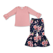 Load image into Gallery viewer, Pink ruffle top floral bell bottom pants girls clothing set
