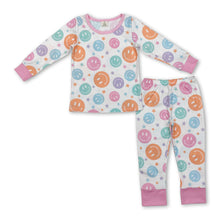 Load image into Gallery viewer, Pink long sleeves colorful smile kids girls pajamas