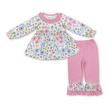 Load image into Gallery viewer, Pink ruffle floral tunic ruffle pants girls clothing set