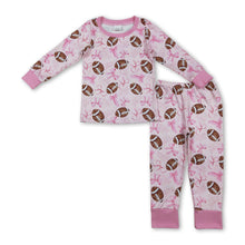 Load image into Gallery viewer, Pink bow football baby girls pajamas