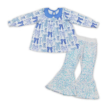 Load image into Gallery viewer, Bow tunic white sequin pants girls clothing set