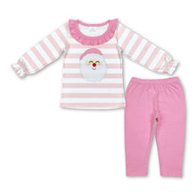 Load image into Gallery viewer, Pink stripe santa top pants kids girls Christmas outfits