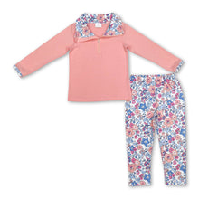 Load image into Gallery viewer, Pink floral zipper pullover leggings girls clothes