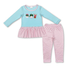 Load image into Gallery viewer, Pink santa deer peplum stripe leggings girls Christmas set
