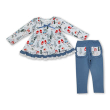 Load image into Gallery viewer, Snowman gloves ruffle tunic leggings girls clothing set