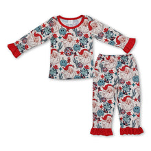 Load image into Gallery viewer, Smile santa cactus kids girls western Christmas pajamas