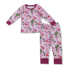 Load image into Gallery viewer, Pink boots cactus candy cane girls western Christmas pajamas
