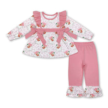 Load image into Gallery viewer, Pink leopard santa tunic ruffle pants girls Christmas clothes