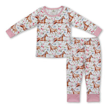 Load image into Gallery viewer, Pink floral horse kids girls pajamas