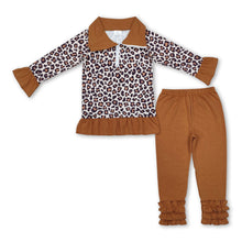 Load image into Gallery viewer, Leopard ruffle pullover leggings girls clothing set