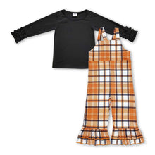 Load image into Gallery viewer, Black cotton top plaid overalls girls fall clothes