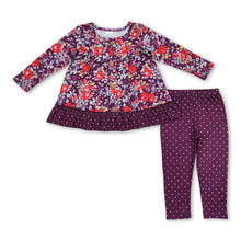 Load image into Gallery viewer, Floral button ruffle tunic polka dots leggings girls clothes