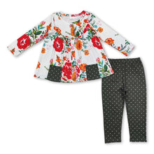 Load image into Gallery viewer, Floral button ruffle tunic olive polka dots leggings girls clothes