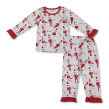 Load image into Gallery viewer, Ruffle red Christmas hat candy cane girls pajamas