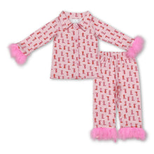 Load image into Gallery viewer, Pink boots fur long sleeves button down girls western pajamas
