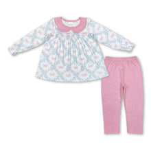 Load image into Gallery viewer, Pink bow floral tunic leggings girls clothing set