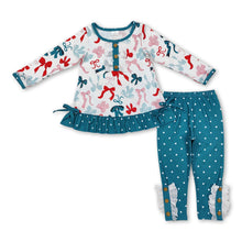 Load image into Gallery viewer, Bows ruffle top polka dots leggings girls Christmas clothes