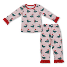 Load image into Gallery viewer, Pink long sleeves Christmas hat duck baby girls pajamas