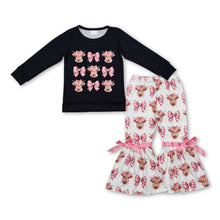 Load image into Gallery viewer, Black bow highland cow top pants western girls clothes