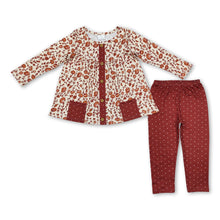 Load image into Gallery viewer, Brown polka dots pocket floral tunic leggings girls clothes