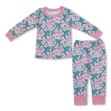 Load image into Gallery viewer, Pink long sleeves cowgirl rodeo kids girls western pajamas