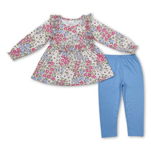 Load image into Gallery viewer, Long sleeves ruffle floral tunic leggings girls clothing set