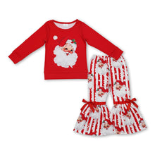 Load image into Gallery viewer, Red santa top stripe bell bottom pants girls Christmas outfits
