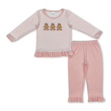 Load image into Gallery viewer, Pink stripe gingerbread top ruffle pants girls Christmas clothes