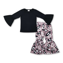 Load image into Gallery viewer, Black cotton top leopard bell bottom pants girls clothes