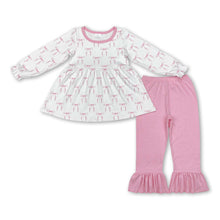 Load image into Gallery viewer, Long sleeves pink bow tunic ruffle pants girls clothes