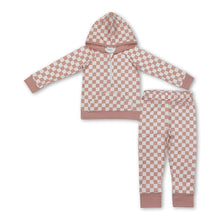 Load image into Gallery viewer, Long sleeves plaid zip hoodie pants girls clothing set