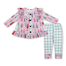 Load image into Gallery viewer, Pink Christmas tree ruffle tunic plaid leggings girls clothes