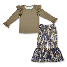 Load image into Gallery viewer, Ruffle olive top camo bell bottom pants girls clothes