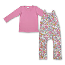 Load image into Gallery viewer, Pink long sleeves top floral jumpsuit baby girls clothes