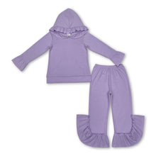 Load image into Gallery viewer, Lavender color cotton ruffle hoodie pants girls clothing set