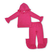 Load image into Gallery viewer, Hot pink color cotton ruffle hoodie pants girls clothing set