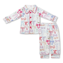 Load image into Gallery viewer, Colorful bow kids girls button down pajamas