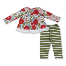 Load image into Gallery viewer, Red floral tunic green stripe leggings girls Christmas clothes